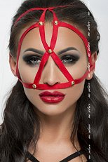 Маска уздечка Me Seduce из лент на клепках красная