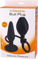 Анальный плаг-расширитель Gopaldas Silicon Pleasure Medium с грушей черный