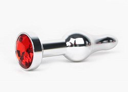 Анальная втулка Silver Plug серебристая c красным кристаллом
