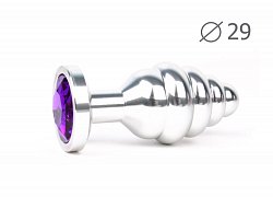 Анальная втулка Silver Plug small серебристая c фиолетовым кристаллом