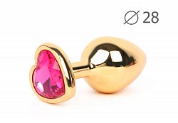 Анальная втулка Golden Plug small золотая с рубиновым кристаллом в форме сердца