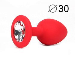 Анальная втулка Sexy Friend из силикона красная с прозрачным кристаллом 7 см