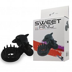 Виброкольцо Sweet Ring дельфин из TPR чёрное с выносной вибропулей