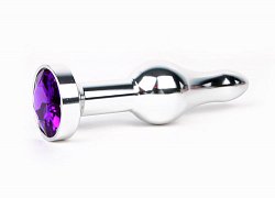 Анальная втулка Silver Plug серебристая c фиолетовым кристаллом