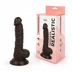 Фаллоимитатор EroWoman Realistic черный реалистичный с мошонкой на присоске 19 см