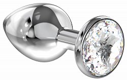 Анальная втулка Lola Toys Diamond Sparkle Large металлическая серебристая с прозрачным кристаллом
