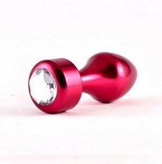 Анальная втулка LoveToy алюминиевая с белым стразом красная