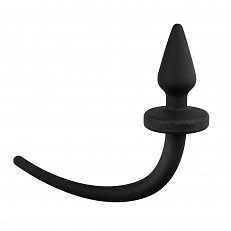 Анальная втулка Easytoys Dog Tail Plug small из силикона с хвостом черная 6,6 см