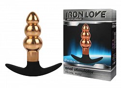 Анальная втулка Iron Love металлическая золотая с основанием из силикона 010