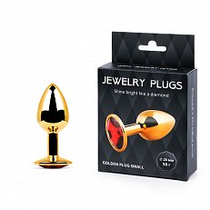 Анальная втулка Golden Plug small золотая с красным кристаллом
