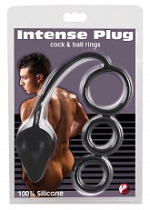 Анальная втулка Intense Plug с кольцами для пениса чёрная