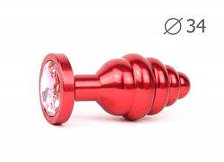 Анальная втулка Red Plug medium красная c светло-розовым кристаллом