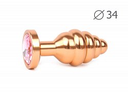 Анальная втулка Golden Plug medium золотая с розовым кристаллом