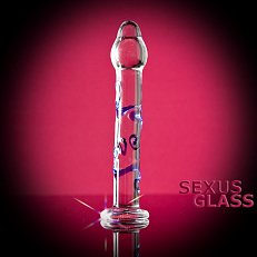 Фаллоимитатор стеклянный Sexus Glass с рельефом в виде точек и линий 19 см