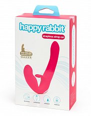 Страпон анатомический Happy Rabbit с вибрацией розовый