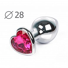Анальная втулка Silver Plug серебристая с розовым кристаллом в форме сердца