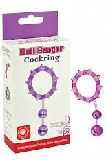 Кольцо эрекционное Ball Banger пурпурное с двумя шариками из пластизоля