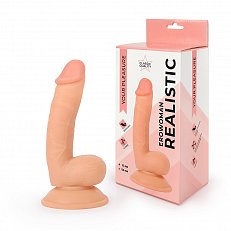 Фаллоимитатор EroWoman Realistic телесный реалистичный с мошонкой на присоске 17,5 см