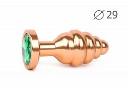 Анальная втулка Gold Plug small золотая c зелёным кристаллом