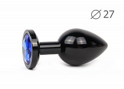 Анальная втулка Black Plug small черная с синим кристаллом