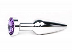 Анальная втулка Silver Plug серебристая с лиловым кристаллом