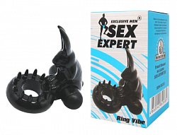 Виброкольцо Sex Expert Ring Vibe кролик из силикона чёрное с выносной вибропулей