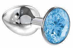 Анальная втулка Lola Toys Diamond sparkle small металлическая серебристая с голубым кристаллом