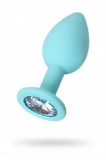 Анальная втулка ToyFa ToDo Brilliant из силикона бирюзовая с прозрачным стразом