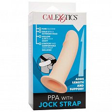 Страпон мужской Calexotics Jock Strap из силикона телесного цвета