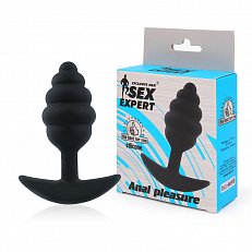 Анальная втулка Sex Expert Anal Pleasure ребристая черная