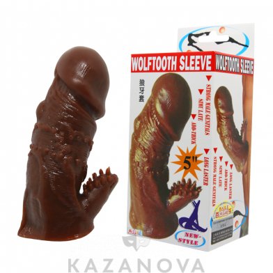 Насадка увеличивающая Baile Wolftooth Sleeve с клиторальным стимулятором коричневая 001