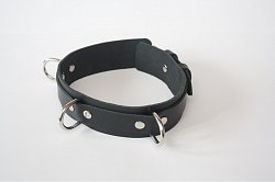 Ошейник Лунный Свет из натуральной кожи 3 кольца чёрный XXL