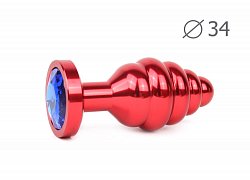 Анальная втулка Red Plug medium красная c синим кристаллом