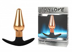 Анальная втулка Iron Love металлическая золотая с основанием из силикона 002