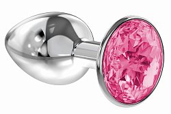 Анальная втулка Lola Toys Diamond sparkle small металлическая серебристая с розовым кристаллом
