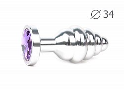 Анальная втулка Silver Plug medium серебристая c лиловым кристаллом