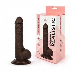 Фаллоимитатор EroWoman Realistic коричневый реалистичный с мошонкой на присоске