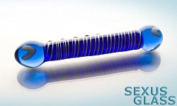 Фаллоимитатор стеклянный Sexus Glass двусторонний синий 20 см
