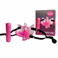 Клиторальный вибратор Butterfly Vibe с вагинальным отростком розовый