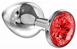 Анальная втулка Lola Toys Diamond Sparkle Large металлическая серебристая с красным кристаллом