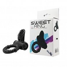 Виброкольцо Sweet Ring с лепестком из силикона чёрное с выносной вибропулей