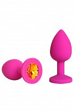 Анальная втулка SexyFriend из силикона розовая с оранжевым стразом 290