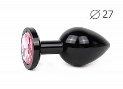 Анальная втулка Black Plug small черная с розовым кристаллом