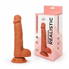 Фаллоимитатор EroWoman Realistic коричневый реалистичный с мошонкой на присоске 18,5 см