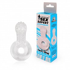 Кольцо эрекционное SexExpert Cock's Ring с кольцом на мошонку прозрачное