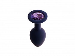 Анальная втулка Le Frivole Core Gamma S из силикона темно-синяя с фиолетовым стразом