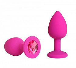 Анальная втулка Sexy Friend из силикона розовая с розовой стразой