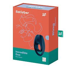 Кольцо Satisfyer Incredible Duo синее эрекционное с вибрацией