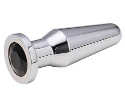 Анальная втулка Silver Plug серебристая с черным кристаллом
