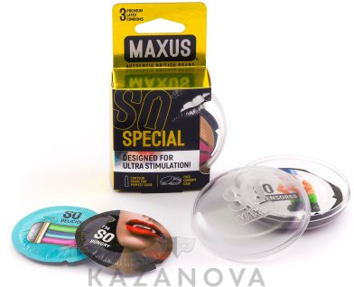Презервативы MAXUS SO Special точечно-ребристые 3 шт. (пластиковый кейс)